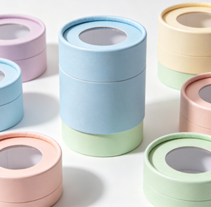 Recycled Kraft Paper Cylinder Box with Transparent PVC Window, Custom Printed Paper Tube for <b>Confectionery</b> Snack Packaging - Product Image 2