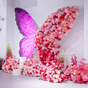 Arreglo Floral Gigante de Metal Moderno y Lujoso con Mariposas Artificiales, Fondo Rosa para Decoración de Escenarios de Bodas y Fiestas - Product Image 2
