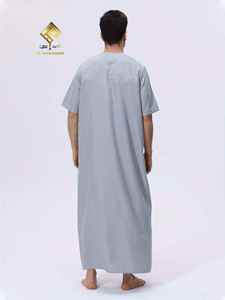 AL HARAMAIN <b>Men's</b> White Cotton <b>Thobe</b> Short Sleeve Ankle Length Round Neck Modest Prayer Robe Solid Color Regular Fit - Product Image 4