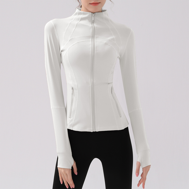 Hot Sale Quick Dry Fitness Long-sleeve Tops Jacket for Yoga Slim Casual White Sports Coat Stand-up Collar Running Jacket Cycling