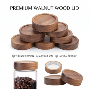 Couvercle en bois de noyer premium WeWood du Vietnam pour bocaux de rangement, bouchon de bouteille fileté, joint hermétique naturel, couvercle de récipient de cuisine - Product Image 1