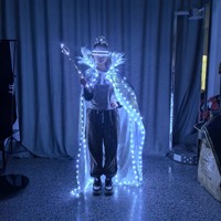 LED Queen's Scepter Set Silver Feather Cloak Costume Stage Performance Polyester Runway Model Show