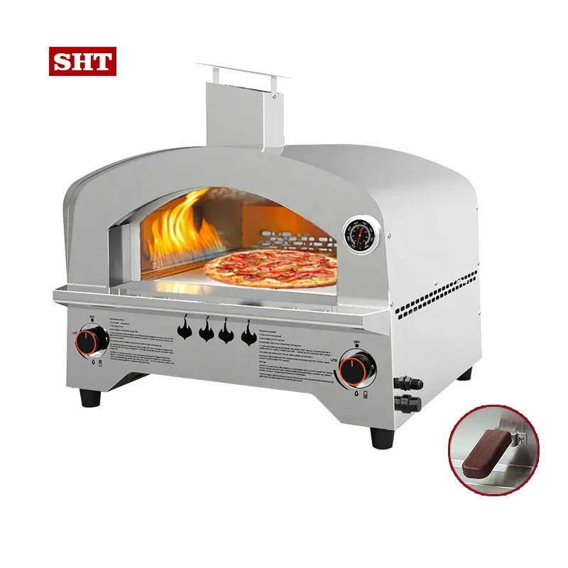SHT Horno independiente de acero inoxidable de 12 pulgadas para pizza Horno para hornear pizza a gas con piedra para pizza