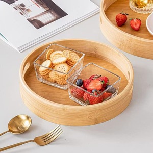 Plateau de service en bambou U-Hakka, rond, couleur bois naturel, avec deux poignées, plateau à fruits, plateau à collations, plateau à tasses à thé - Product Image 3