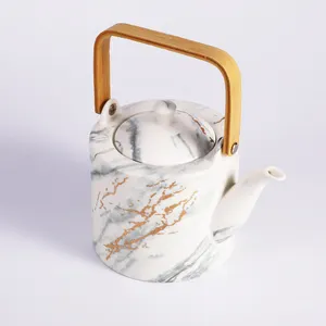 Tivray Hot Sale Wood handle Porcelain White Tea Pot Factory Custom Design European Style Ceramic Tea Pot for Household