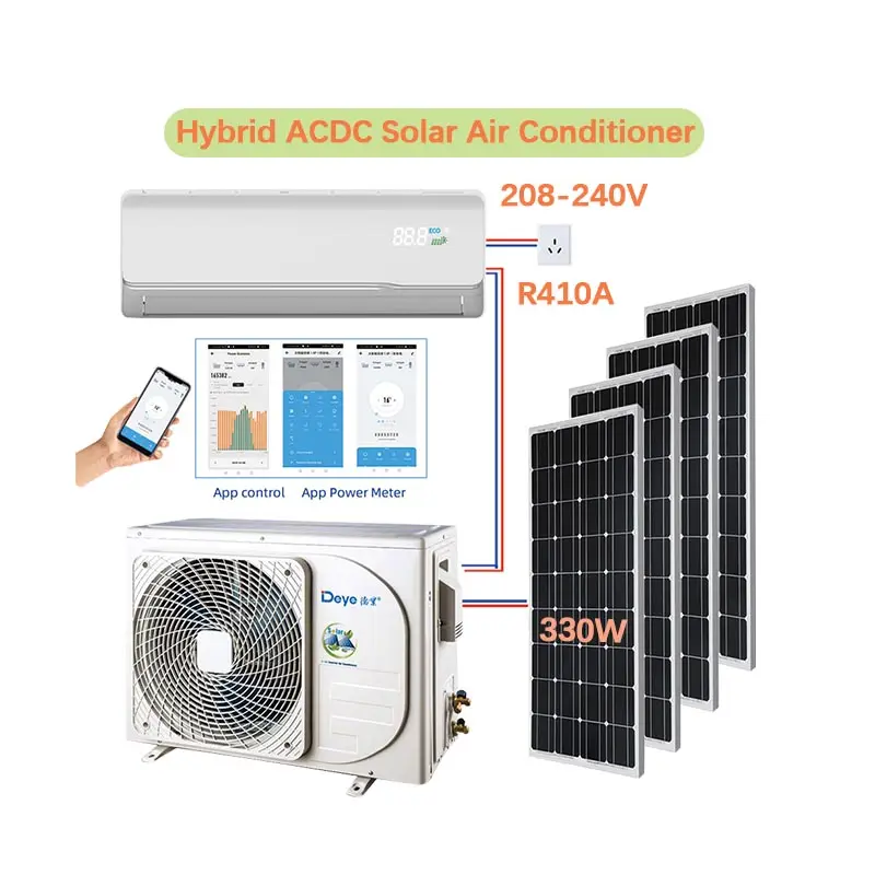 مكيف هواء منقسم خارج الشبكة مكيف هواء شمسي تيار مستمر بتيار مستمر 12000Btu مكيف هواء شمسي للتحكم في الهاتف المحمول للمنازل