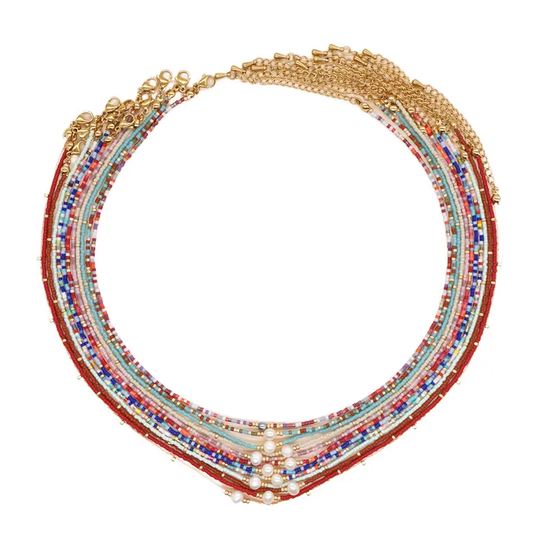Collier de perles naturelles de style bohème fait à la main avec arc-en-ciel Miyuki Rice Beads Strand Type Choker Necklaces