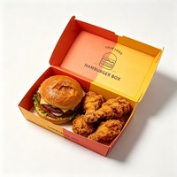 Boîte à hamburger personnalisée de 4 pouces, boîte d'emballage pour la restauration rapide, laminée mat, pour hamburgers, frites, poulet frit, boîte repas