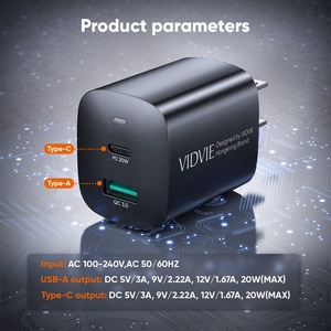 <span class=keywords><strong>VIDVIE</strong></span> <span class=keywords><strong>Tipo</strong></span> a <span class=keywords><strong>C</strong></span> Dual USB 20W <span class=keywords><strong>Cargador</strong></span> de carga rápida Bloque Blanco Negro <span class=keywords><strong>Cargador</strong></span> de teléfono móvil Adaptador - Product Image 3
