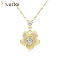 Collier pendentif fleur en argent sterling S925 plaqué or 14 carats brossé avec moissanite incrustée pour femme, idéal pour les fiançailles et les soirées