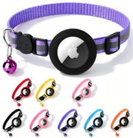 Collier GPS personnalisé en nylon pour animaux de compagnie, compatible AirTag, avec clochette, anti-perte, support de localisateur pour chats et chiens