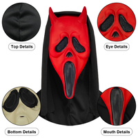 Masque en latex souple réaliste visage de fantôme à cornes rouges, effrayant pour Halloween, accessoire de fête, idéal pour les farces et les effets de peur, personnalisable