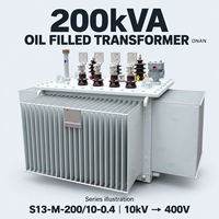 Transformateur de distribution triphasé immergé dans l'huile, puissance nominale 200 KVA, 10/10,5/11 kV vers 400 V, 50/60 Hz, ONAN, cuivre/aluminium, personnalisable