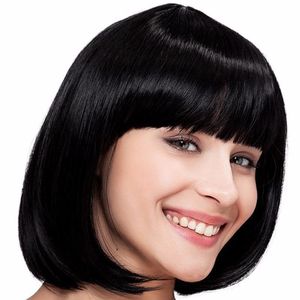 Perruque Oushuo sans lacets, coupe courte style bob avec frange droite, perruque tendance pour femme, peut être permanentée/teinte, 6 pouces - Product Image 4