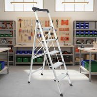 Échelle pliante télescopique moderne pour la maison, en aluminium, 6 marches, avec boîte à outils, portable