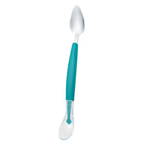 Vente en gros cuillère en silicone OEM pour bébé en acier inoxydable avec outils de <span class=keywords><strong>grattage</strong></span> de purée de fruits aux deux extrémités, cuillère à double tête - Product Image 3