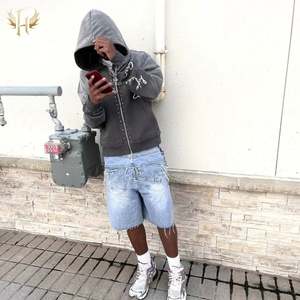 Personalizada de los hombres de 500gsm doble capucha de color Rhinestone negro Sprey lavado de gran tamaño Zip Hoodie Sun Faded Crystal Hoodie - Product Image 6