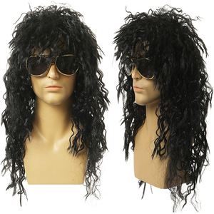 Peluca Negra Rizada Estilo Punk Rock para Hombre, Estilo Disco <span class=keywords><strong>Hippie</strong></span> de los 80, <span class=keywords><strong>Disfraz</strong></span> para Fiesta de Halloween - Product Image 5