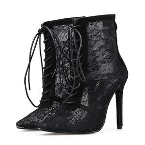 Sandali alla Romana da <span class=keywords><strong>Donna</strong></span> con <span class=keywords><strong>Tacco</strong></span> a Spillo a Punta, Stivaletti Sexy a Rete alla Moda con <span class=keywords><strong>Tacco</strong></span> Alto per Serate in Discoteca - Product Image 3