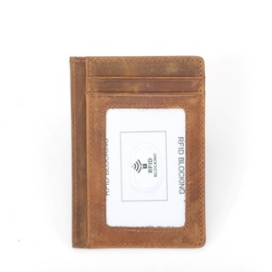 Hot Sale Crazy Horse Genuine Leather <b>RFID</b> Minimalist Credit Card Holder Mens Slim <b>Wallet</b> - Product Image 6