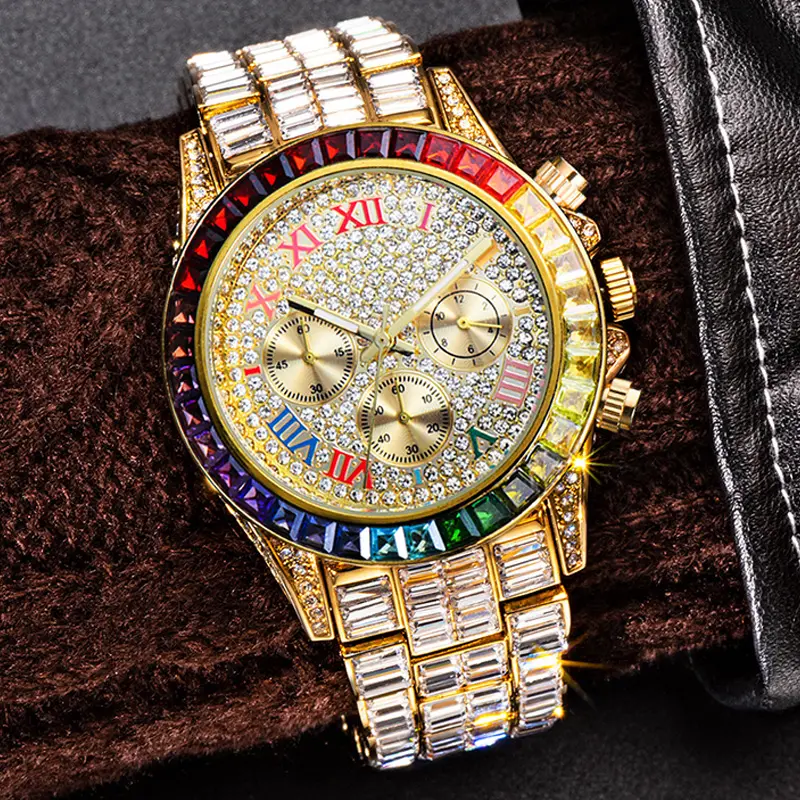 Relógio de pulso para homens e mulheres, relógio de luxo puro de strass, relógio de quartzo para homem lux iced out, moda de aço