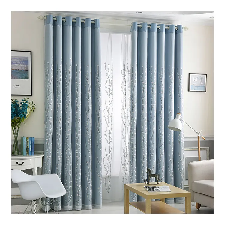 Blue round point tree window curtains for the living room shell curtains