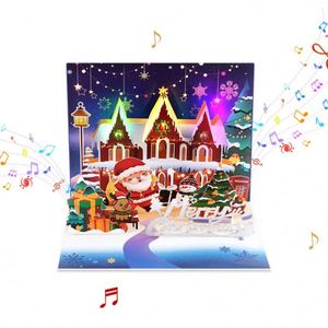 Carte de vœux 3D musicale et lumineuse, lumières de Noël, ciel étoilé, carte cadeau de Noël - Product Image 1