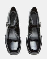 Escarpins Mary Jane noirs en cuir verni pour femmes, à bout carré et talon carré, avec bride à boucle, style vintage