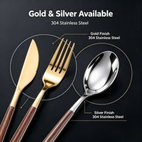 Set Peralatan Makan 304 Stainless Steel Berkilau Cermin dengan Gagang Imitasi Kayu Jepang, Pisau Garpu Retro untuk Dessert/Steak Barat