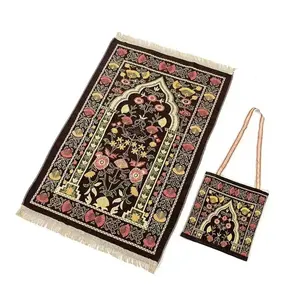 Factory supplier for quality quilted Turkish printed Black prayer mat with white non slip backside for kids praying mat islamic