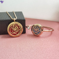 Pendentif diffuseur d'huiles essentielles en acier titane poli, creux, en forme de rose, pour aromathérapie, collier portable parfumé