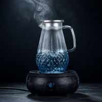 Pichet à eau chic en verre borosilicate de 1500 ml avec tasse de 300 ml, motif matelassé diamant, couvercle en acier inoxydable – Idéal pour restaurants et hôtels