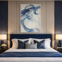 Décoration Esthétique de Chambre : Peinture à l'Huile Abstraite Bleue Peinte à la Main, Œuvre d'Art Décorative pour Porche, Tableau Mural sur Toile Purment Fait Main