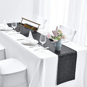 12 x 120 inches <strong>Black</strong> Sequin <strong>Table</strong> <strong>Runner</strong>, Glitter <strong>Black</strong> <strong>Table</strong> <strong>Runner</strong> for Wedding Birthday Bachelorette Holiday Decorations - Product Image 2