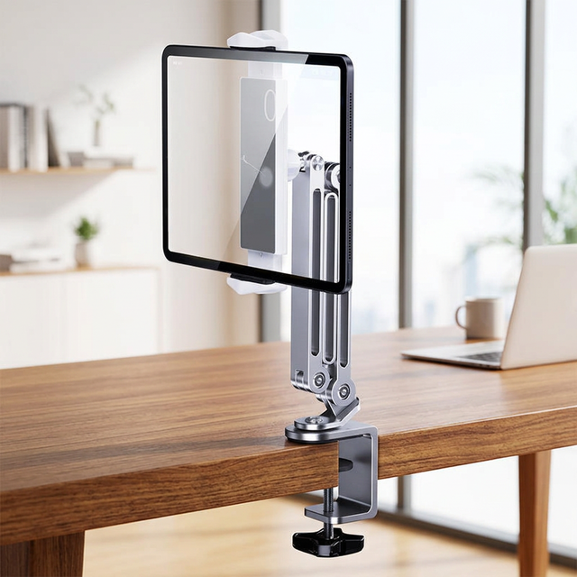 Aluminum Alloy Rotating Cantilever Phone Holder Adjustable Folding Desk Bedside Clamp Stand Universal Tablet Mount