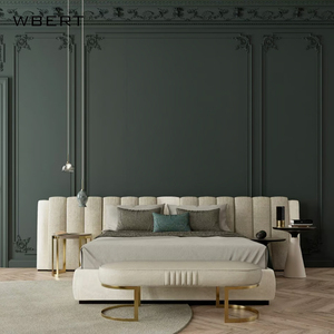 WBERT-Cama doble personalizada minimalista italiana de lujo moderno de alta gama, marco de madera maciza con ambiente tapizado, dormitorio principal - Product Image 2
