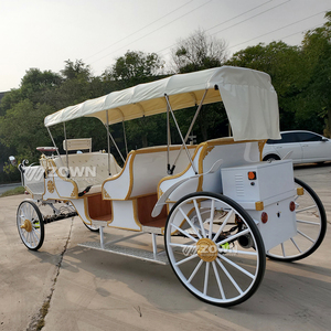 Electric Horse Carriage 4 Wheel Battery Powered Sightseeing Buggy White Gold Trim for <b>Amusement</b> Park City Tour - Product Image 3