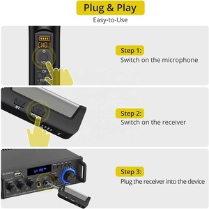 Système de microphone de karaoké dynamique sans fil UHF rechargeable à double micro avec contrôle des aigus, des basses et de l'écho - Product Image 3