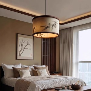 Song Dynasty Aesthetics Bamboo Leaf Pendant Light Chinese Retro Zen Style Fabric Light for Living Room Dining Room Tea Room - Product Image 1