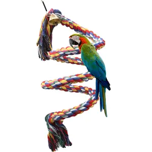 Mainan burung peliharaan ayunan burung bayan warna-warni memanjat tali katun Cincin dudukan segitiga sangkar parkit aksesoris