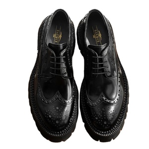 High-quality Designer Leather Shoes English-style Engraved <b>Block</b> Heel Square Toe Thick-soled Breathable Light Weight Anti-Slip - Product Image 1