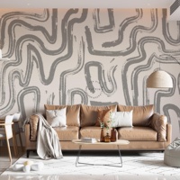 Papier peint mural artistique imperméable auto-adhésif pour la décoration de la maison, lignes abstraites minimalistes à tons doux, traces de pinceaux gris