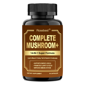Suplemento em Cápsulas Adaptogênicas com Mistura de Extratos de Cogumelos Rosebest Custom Lion Mane, Turkey Tail, Maitake, Reishi e Cordyceps - Product Image 1