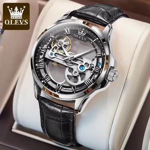 Mechanical Men's <b>Watch</b> 43mm Stainless Steel <b>Case</b> Leather Strap Skeleton Dial Automatic Movement Luxury Fashion Style - Product Image 1