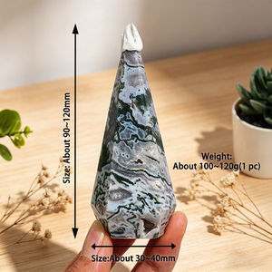 Torre di Cristallo in Agata Muschiata Naturale Intagliata a Mano, <span class=keywords><strong>Obelisco</strong></span> Curativo per Reiki, Regalo e Decorazione Casa - Product Image 2