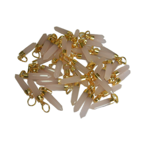 จี้ทรงดินสอคาลเซโดนีสีชมพูและยูนิเซ็กส์จี้ฝาชุบโลหะด้วยไฟฟ้าสำหรับเป็นของขวัญสำหรับเด็กซิลเวอร์จีพี - Product Image 1