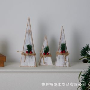 Wooden <b>Christmas</b> <b>Tree</b> Decoration Set <b>Mini</b> Rustic Style Triangle Shape Solid Wood Craft Ornament For Home And Desktop Use - Product Image 5