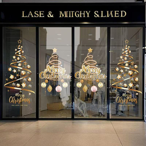 Giáng sinh Trang trí cửa sổ Cảnh sắp xếp Nhãn dán Trung tâm mua sắm Cây thông Noel vàng Cửa kính Nhãn dán tĩnh điện - Product Image 3