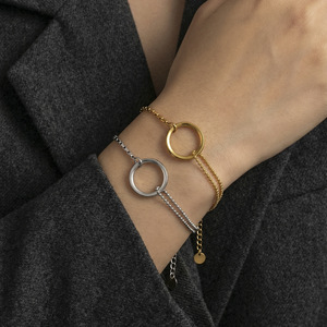 French Style Geometric Circle Linked <b>Bracelet</b> Stainless Steel Minimalist Ladies <b>Bracelet</b> 18K Gold Plated Jewelry - Product Image 1