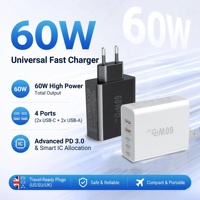 Chargeur universel rapide HNT 60W 5 ports 3x USB-C + 2x USB-A PD 3.0 + QC3.0 Prise US/EU Compact Sûr et Prêt à Voyager pour iPhone 16 15